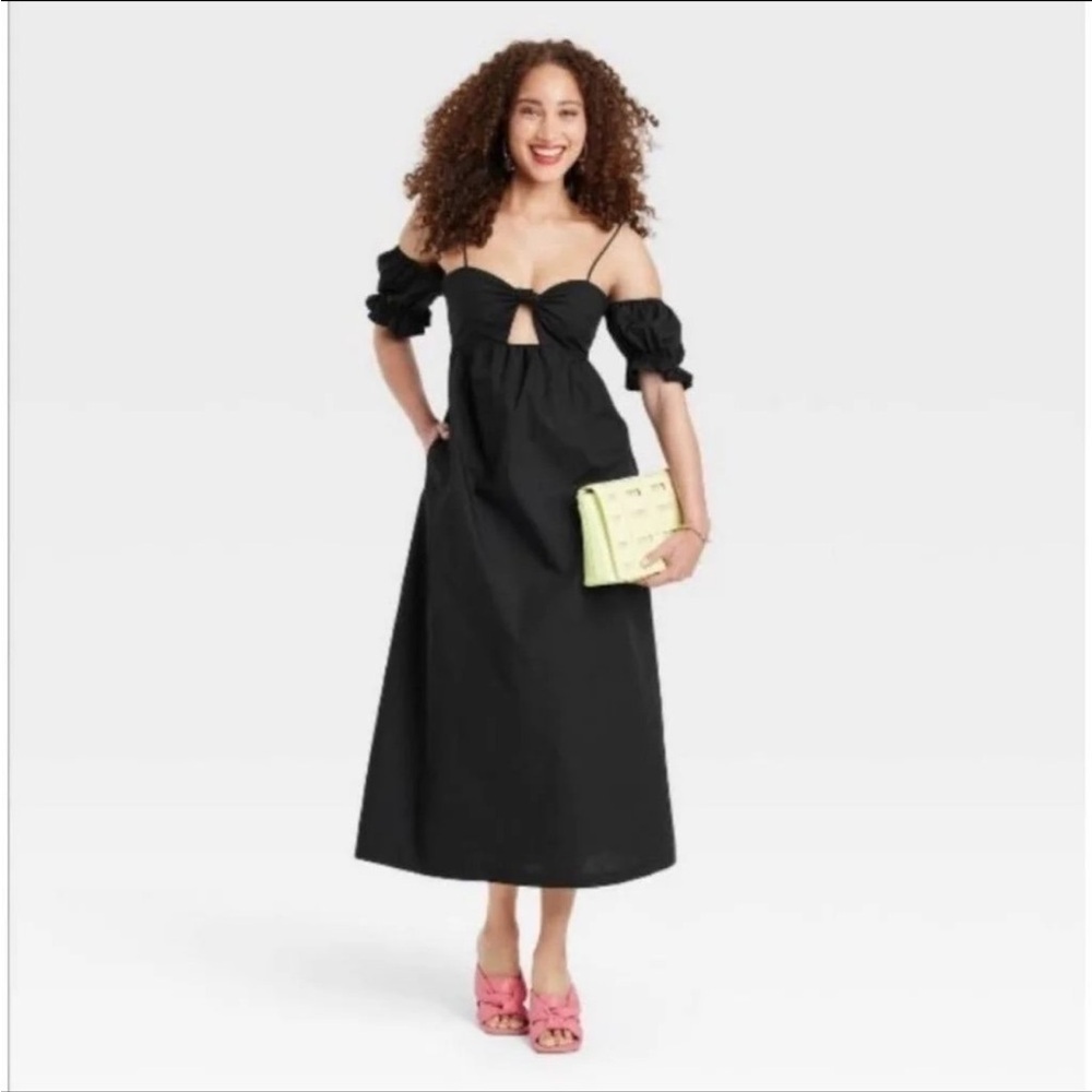 A New Day Black Off Shoulder Midi Dress, Summer Dress, Brunch Outfit, Chic Dress